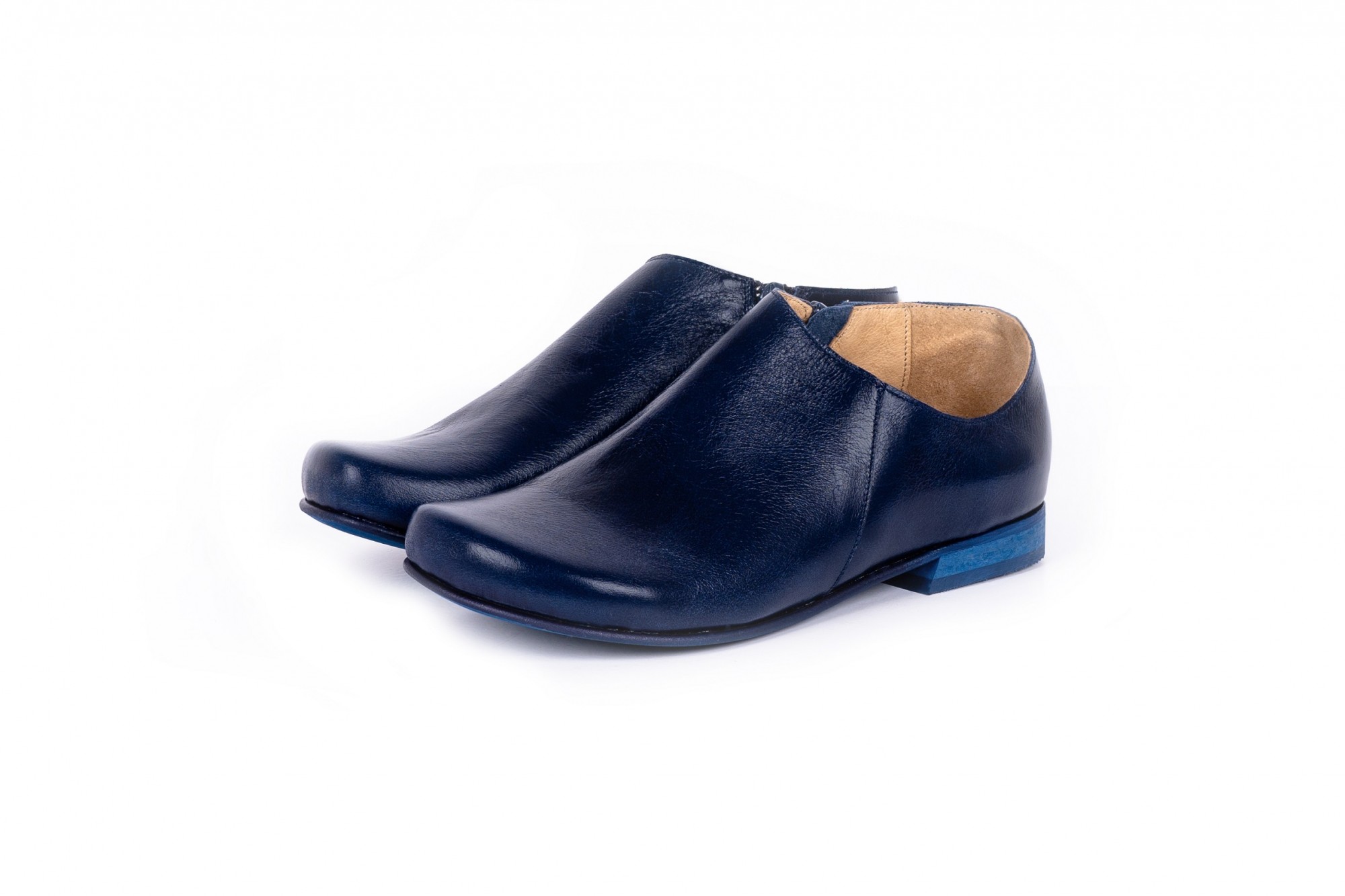 navy blue leather flat shoes