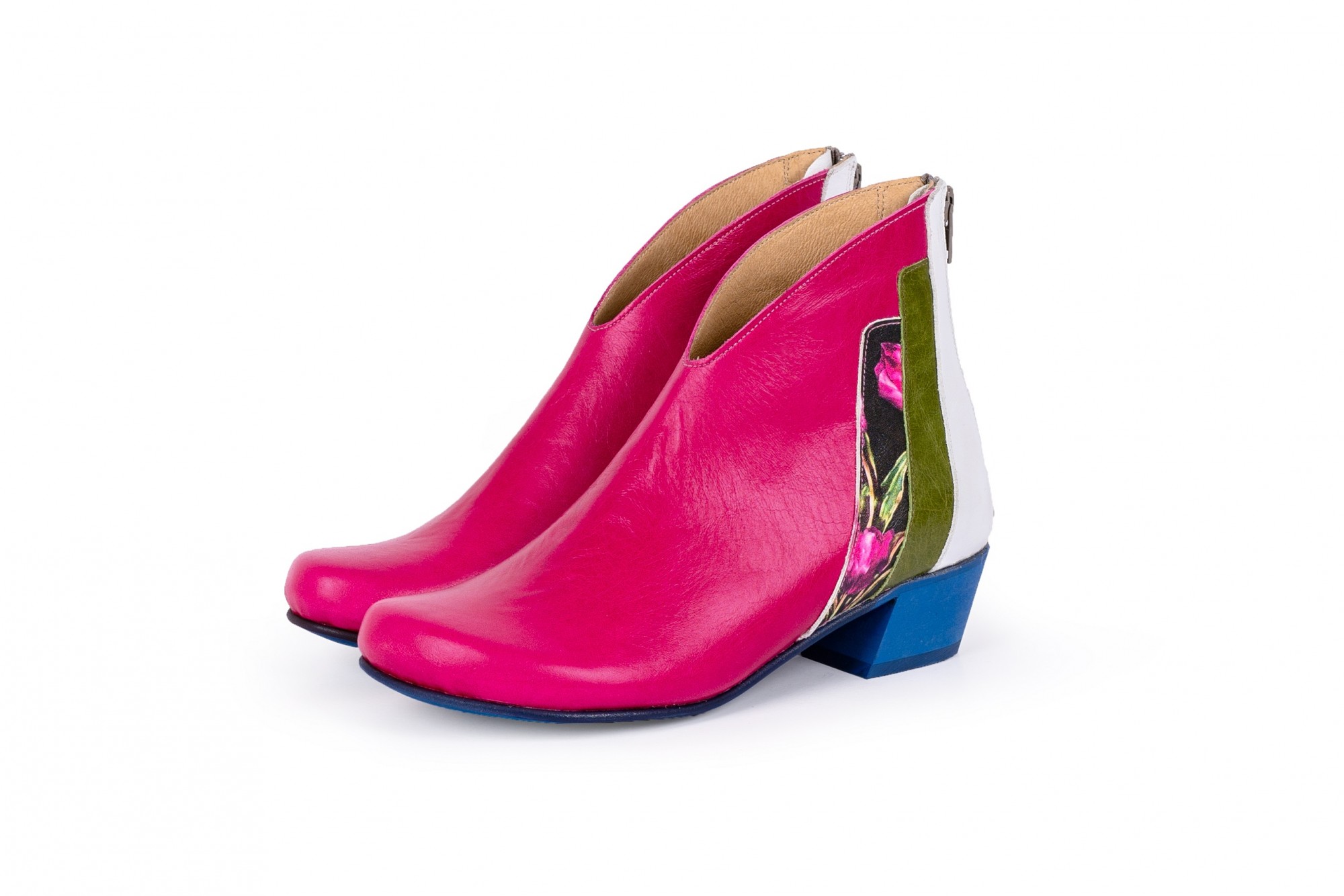 pink low heel boots