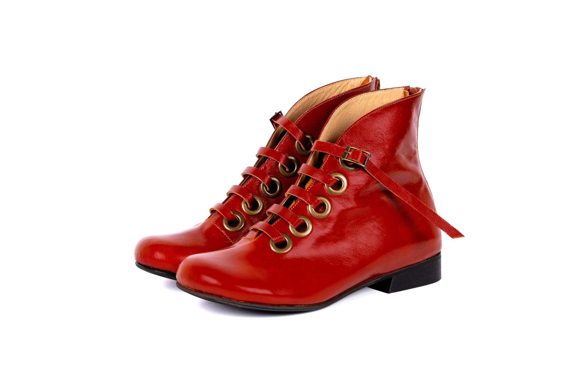 red flat boots for women