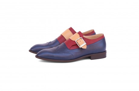 monk man shoes in blue & red leather 