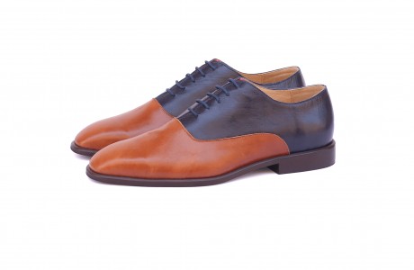 brown and blue men's shoes