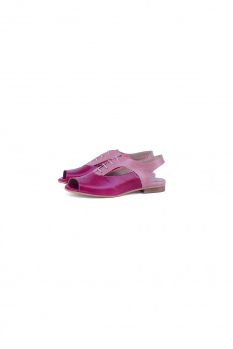 Pink leather sandals lace up peep toes 