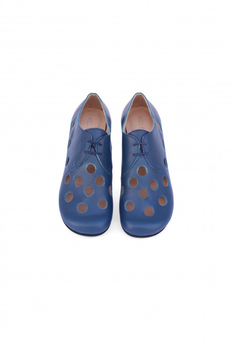 Blue leather women's shoes cutout design 