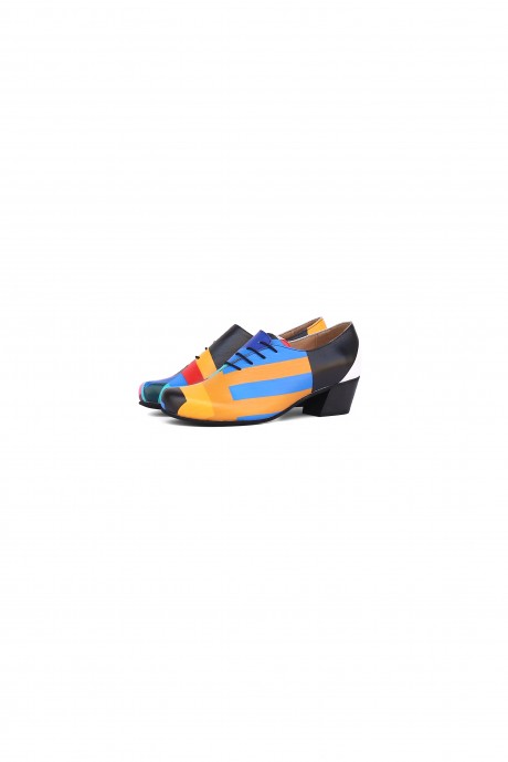 low heel geometric leather women's shoes 