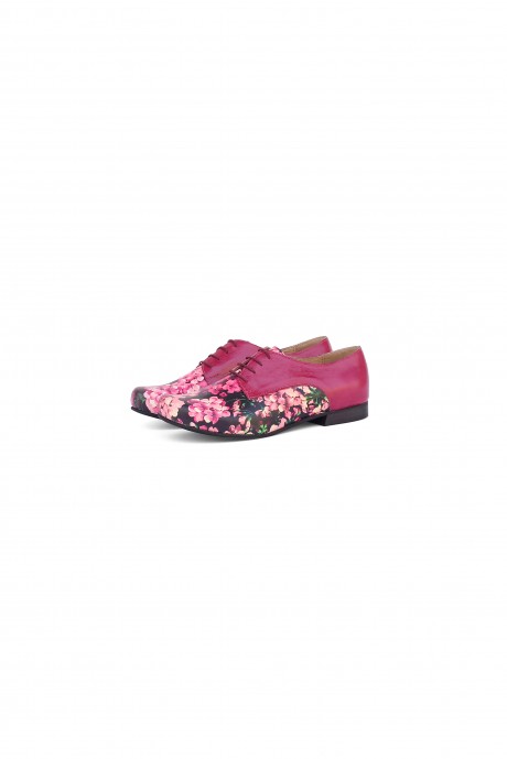 Flat floral pink leather women's shoes 