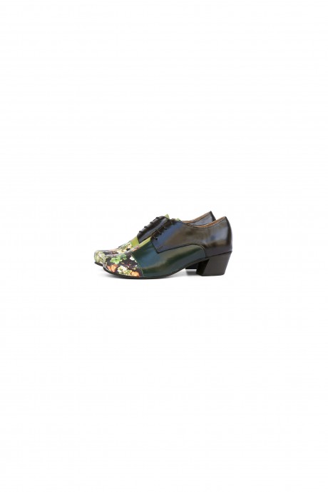 Floral green low heel women's shoes