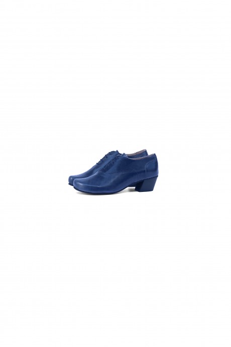 Women's heeled Oxford shoes in Blue Leather