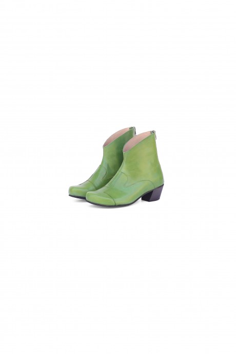 Green leather boots low heels with a back zipper