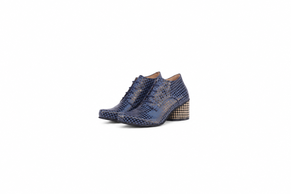 Blue Houndstooth Leather Oxford Shoes