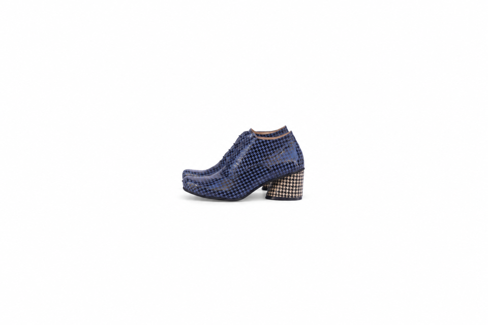 Blue Houndstooth Leather Oxford Shoes