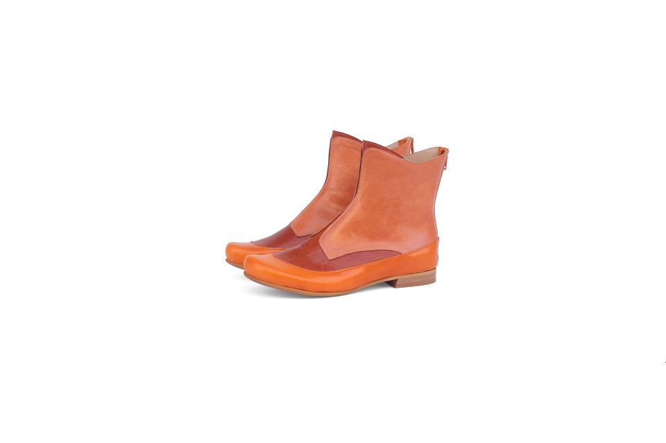 Women’s Flat Leather Boots – Orange & Rust Color Block