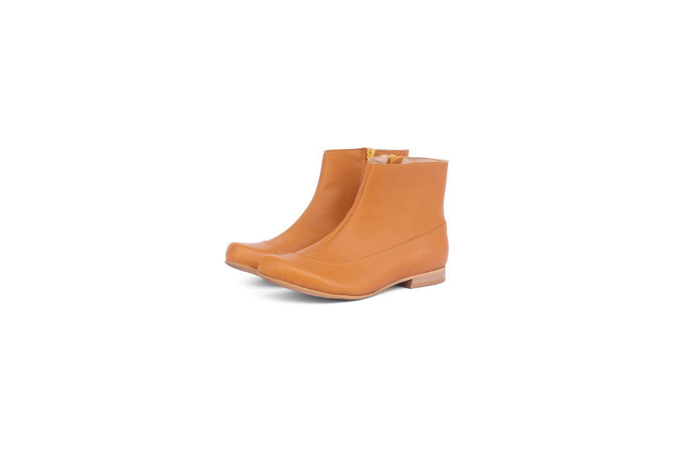 Women’s Flat Ankle Boots – Matte yellow Mustard Leather