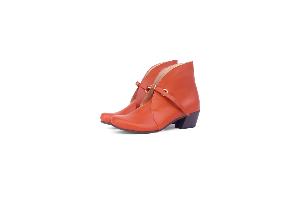 Women’s Leather Ankle Boots with 4 cm Heel – Orange with Adjustable Leather Strap