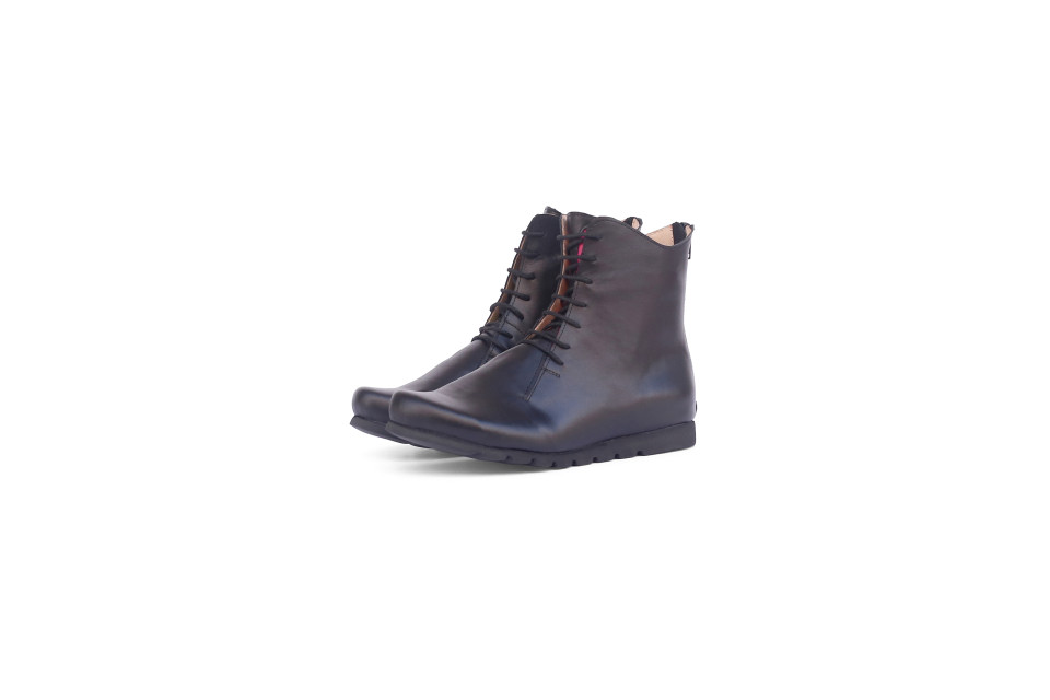 Women’s Leather Flat Boots – Black with Colorful Tongue & Back Zipper