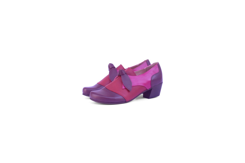 Women’s Low Heel Leather Shoes in Eggplant, Orangey Burgundy & Fuchsia – Handmade Design