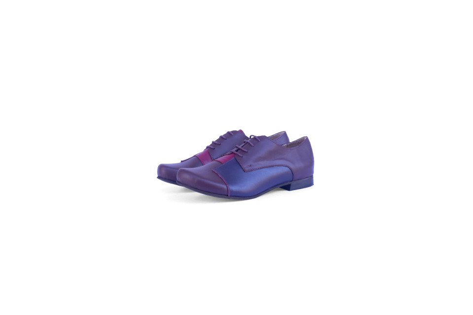 Flat Eggplant, Purple & Fuchsia Leather Shoes for Women – Elegant Color-Block Design