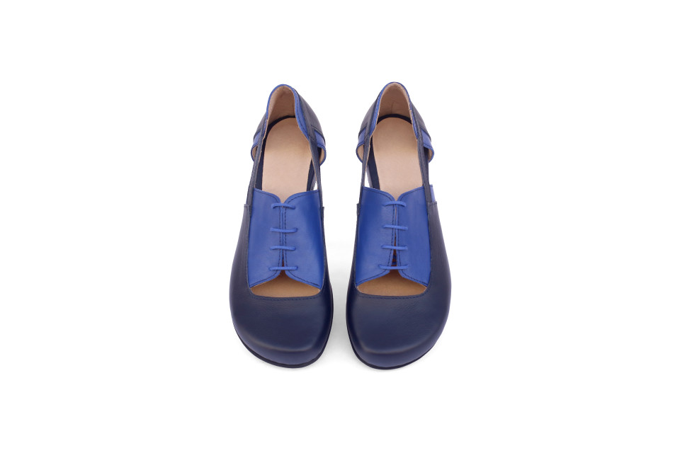 Women’s Blue Leather Shoes With Lace Up And Side Cutouts – Low Heel 1.5 cm