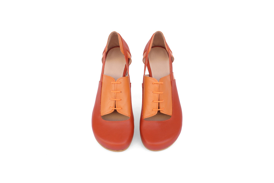 Women’s Orange Leather Lace-Up Shoes With Side Cutouts – 4 cm Heel