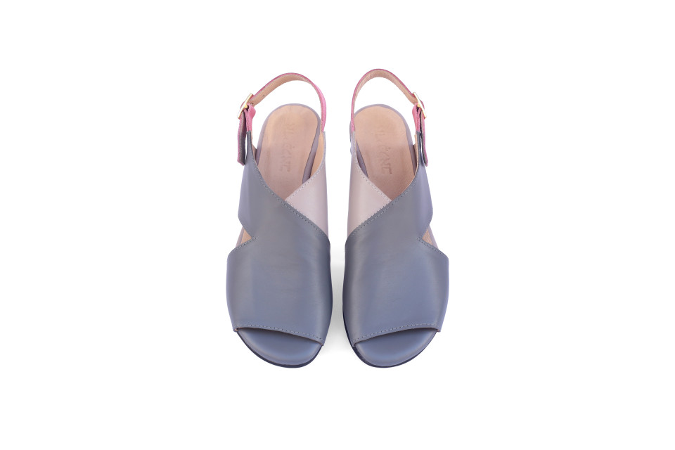 Women’s Grey Leather Sandals With Pink Strap – 4 cm Heel