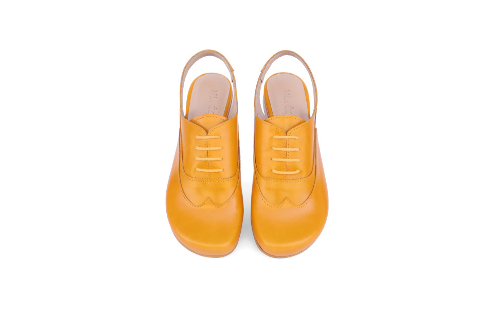 Women’s Mustard Leather Lace-Up Sandals – Low Heel 1.5 cm
