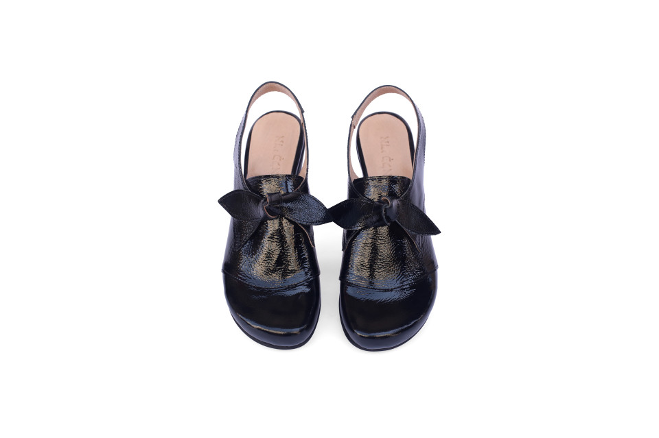 Women’s Black Patent Leather Sandals With Bow – 4 cm Heel