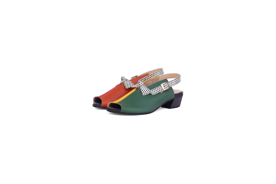 Women’s Colorful Leather Sandals With Bow – 4 cm Heel