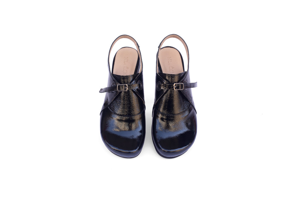 Women’s Black Patent Leather Buckle Sandals – Low Heel 1.5 cm