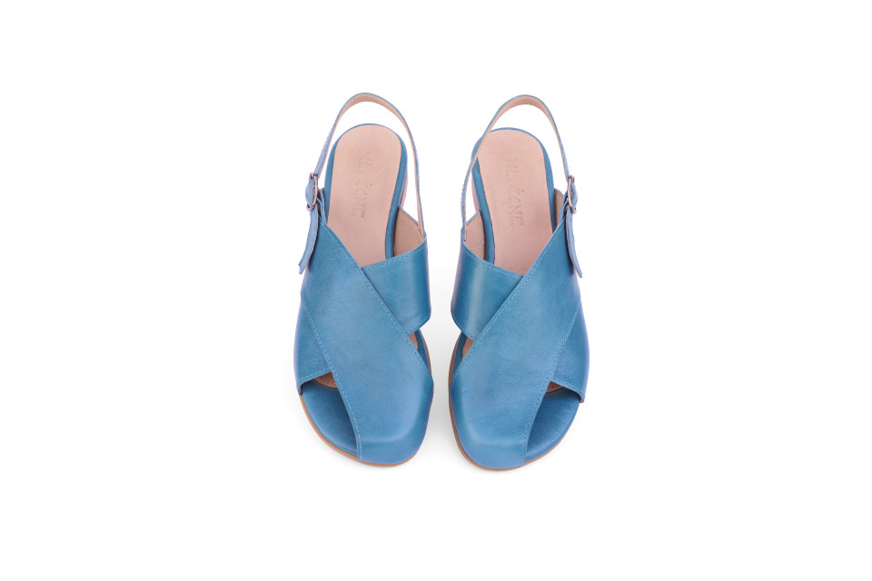 Women’s Light Blue Leather X-Cut Sandals With Covered Toe – Low Heel 1.5 cm