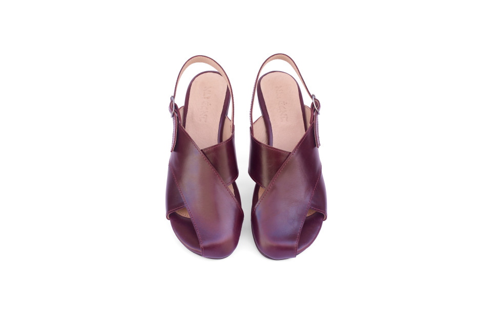 Women’s Eggplant Leather X-Cut Sandals With Covered Toe – 4 cm Heel