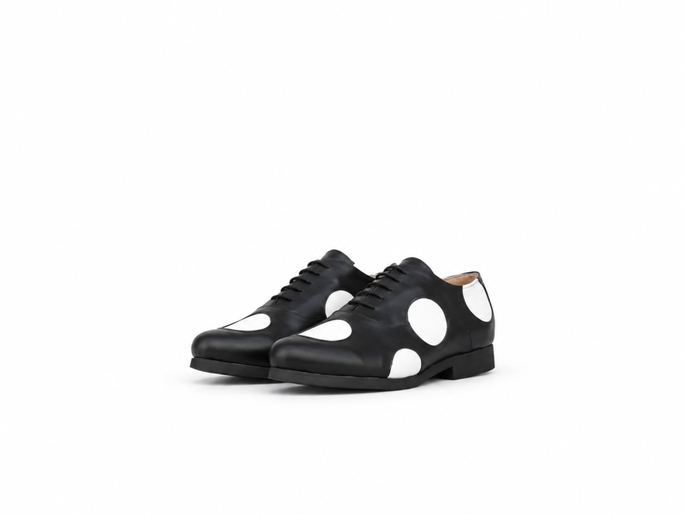 Women’s Black & White Leather Circle Oxford Shoes – 1.5 cm Heel