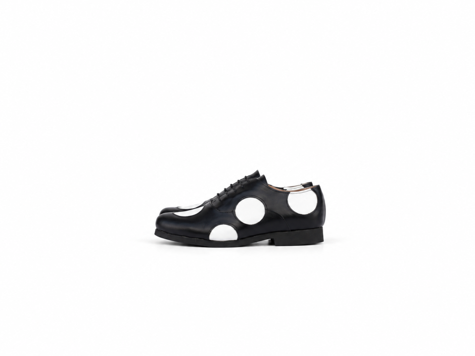 Women’s Black & White Leather Circle Oxford Shoes – 1.5 cm Heel
