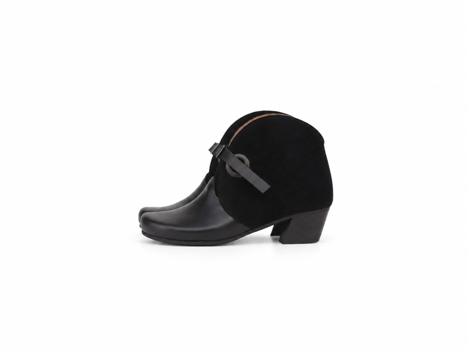 Women’s Black Leather & Suede Ankle Boots – 4 cm Heel