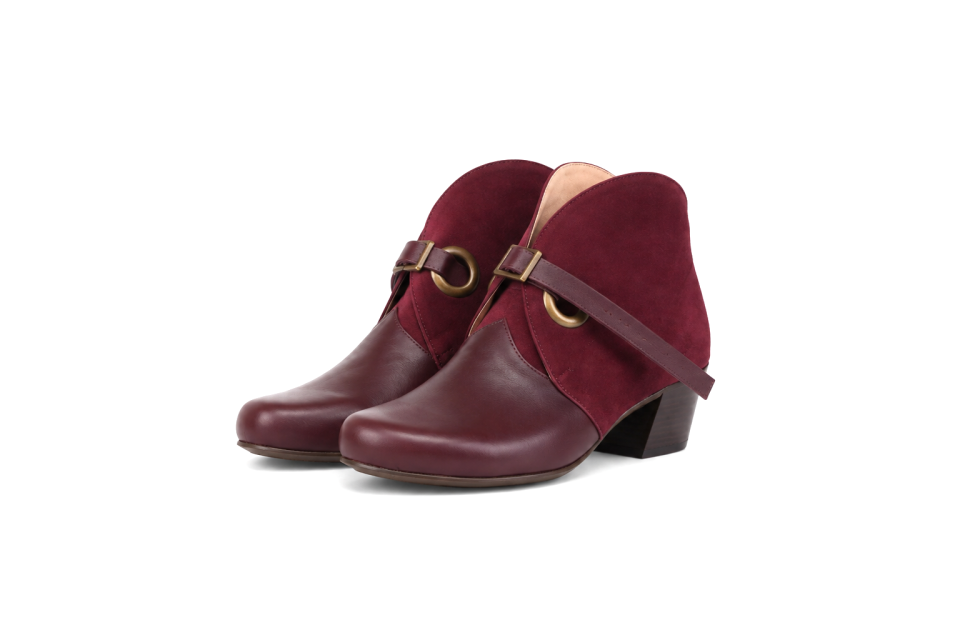 Women’s Eggplant Leather & Suede Ankle Boots – 4 cm Heel