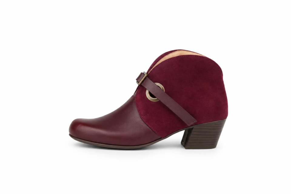 Women’s Eggplant Leather & Suede Ankle Boots – 4 cm Heel
