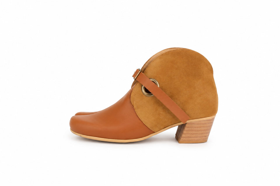 Women’s Camel Leather & Suede Ankle Boots – 4 cm Heel