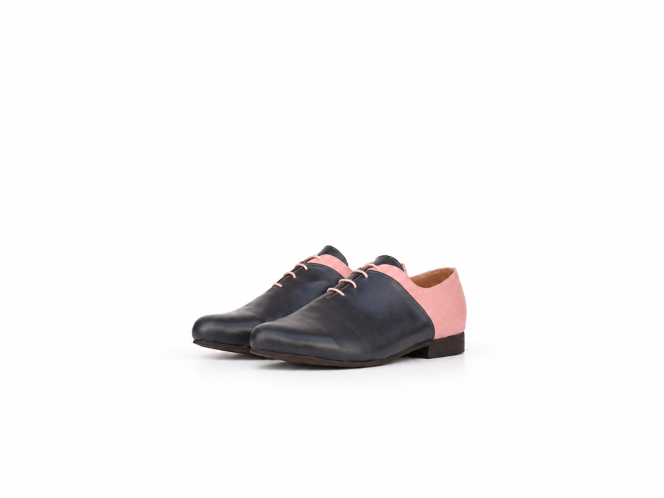 Women’s Dark Grey & Pink Leather Oxford Shoes – 1.5 cm Heel