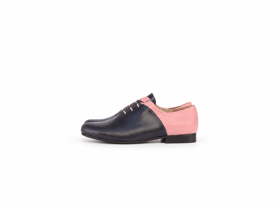Women’s Dark Grey & Pink Leather Oxford Shoes – 1.5 cm Heel