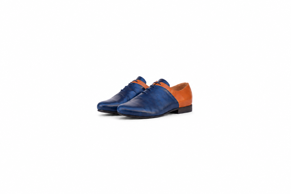 Navy Blue and Camel Leather Shoes