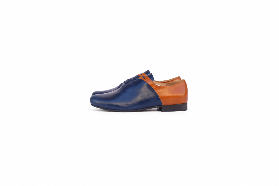 Navy Blue and Camel Leather Shoes