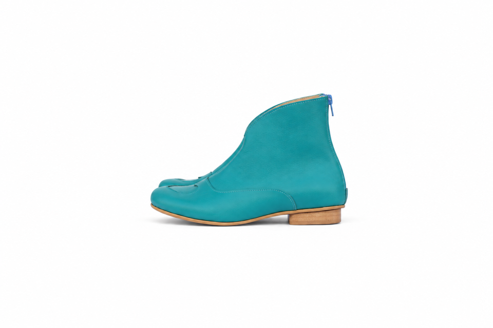 Women’s Turquoise Leather Heart Cutout Ankle Boots – 2 cm Heel