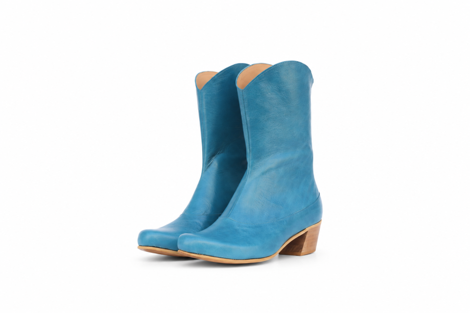 Women’s Light Blue Leather Ankle Boots – 4 cm Heel