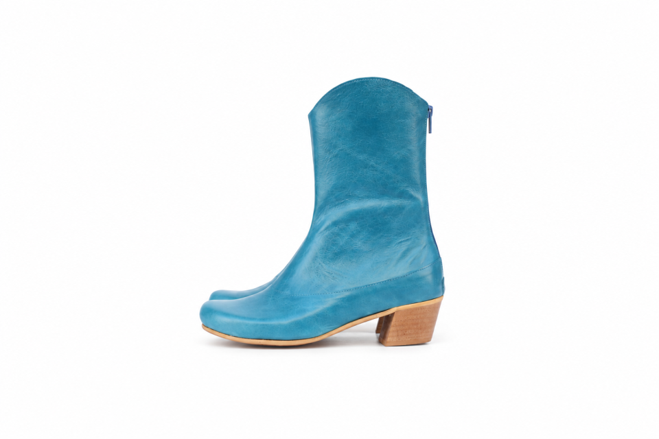Women’s Light Blue Leather Ankle Boots – 4 cm Heel