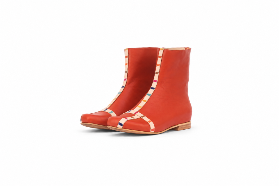 Terracotta Leather Ankle Boots with 1.5 cm Heel