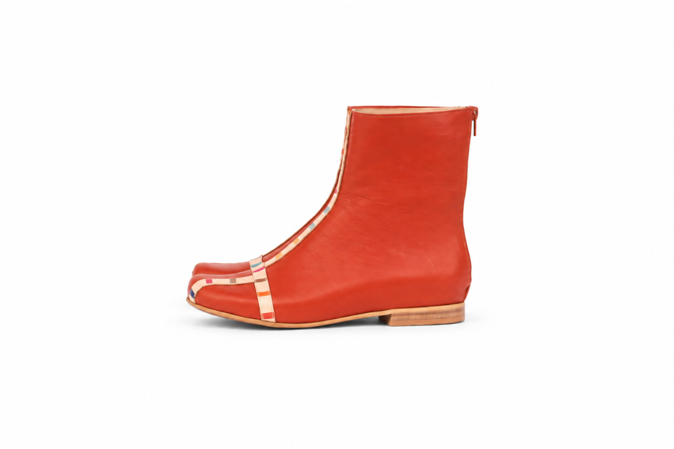 Terracotta Leather Ankle Boots with 1.5 cm Heel