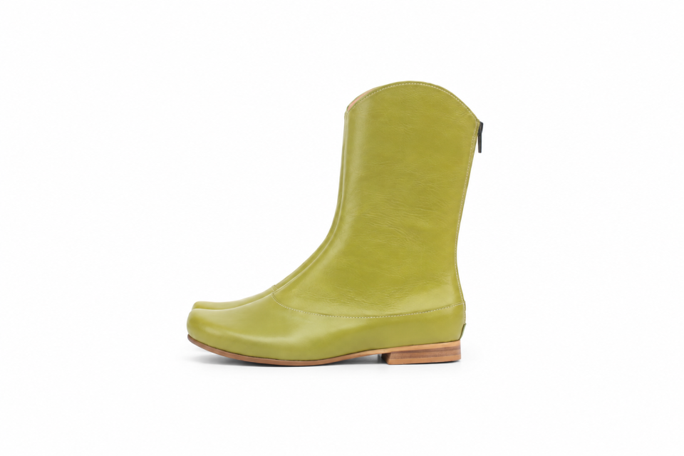 Lime Green Leather Ankle Boots with 1.5 cm Heel