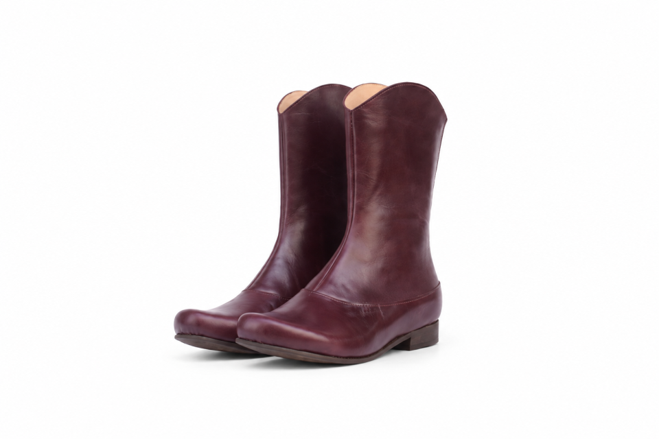 Eggplant Leather Ankle Boots with 1.5 cm Heel