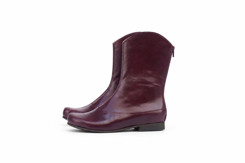 Eggplant Leather Ankle Boots with 1.5 cm Heel
