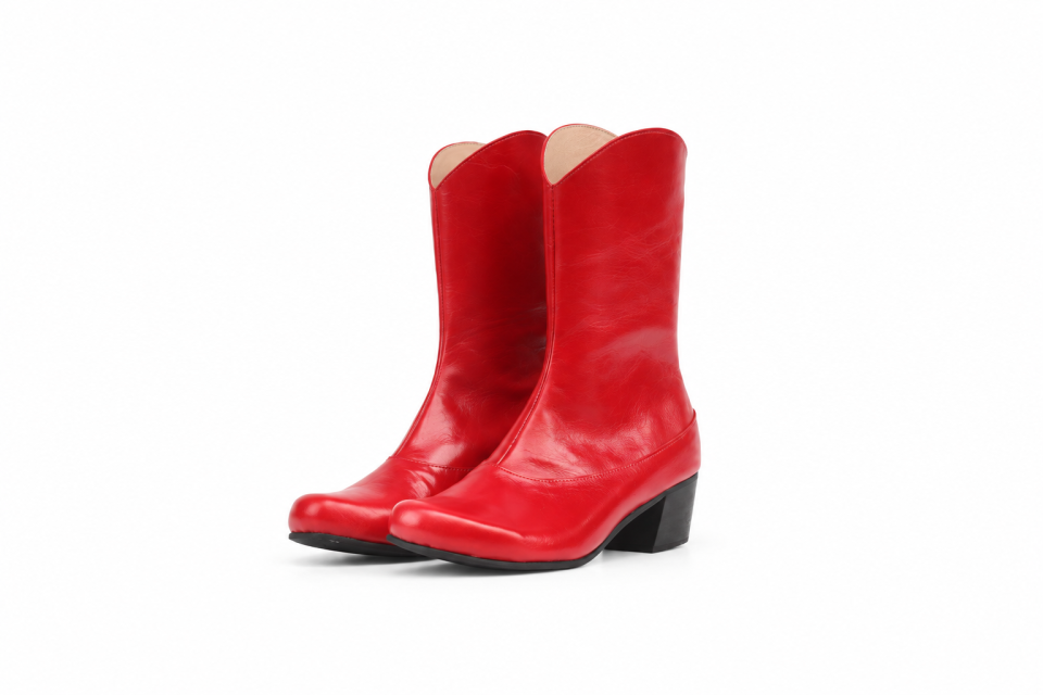 Red Leather Ankle Boots with 4 cm Heel