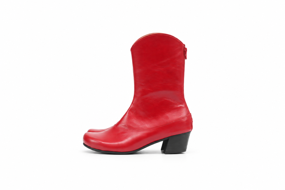 Red Leather Ankle Boots with 4 cm Heel